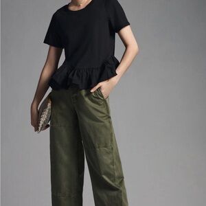 Anthropologie Maeve  Black Ruffle-Hem Peplum Blouse